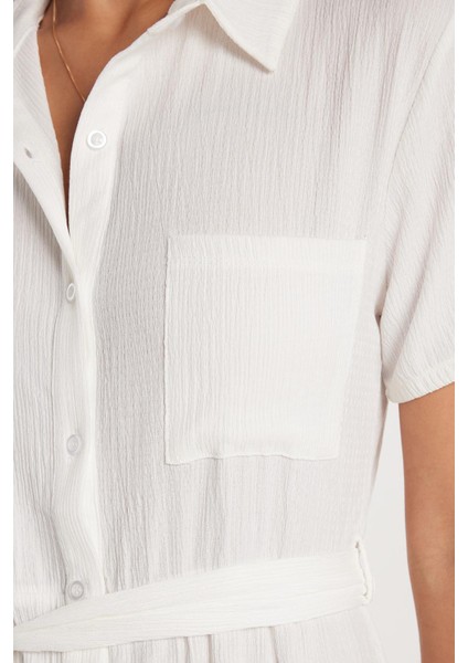 Kadın Regular Fit Uzun Kollu Klasik Yaka Düğmeli Beyaz Elbise modelleri