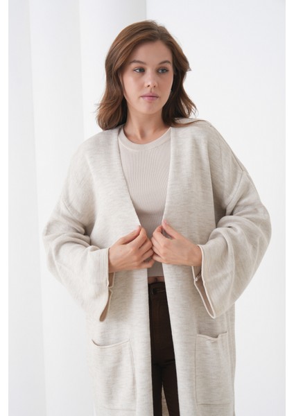 Kadın Tesettüre Uygun Maxi Boy Uzun Kol Cepli Spor Şık Triko Ceket indirimleri