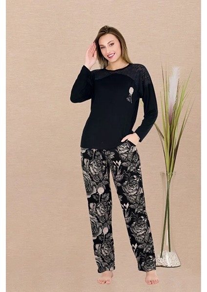 Lady Lingerie Çiçek Desenli,uzun Kollu,bisiklet Yakalı Kadın Pijama Takımı fiyatları