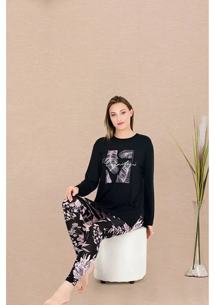 Lady Lingerie Çiçek Desenli,uzun Kollu,taytlı Kadın Pijama Takımı