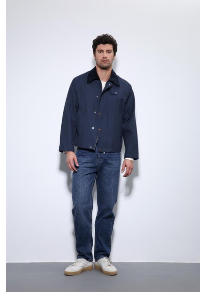 Lacivert Kontrast Yaka Erkek Ceket