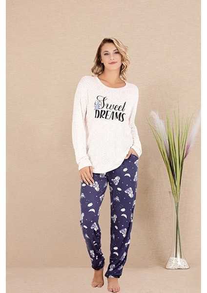 Lady Lingerie Uzun Kollu,desenli Kadın Pijama Takımı