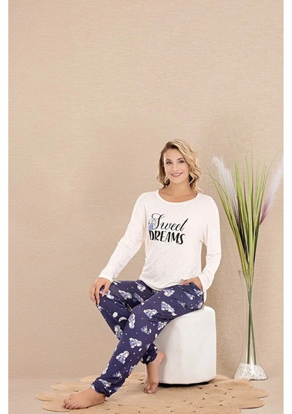 Lady Lingerie Uzun Kollu,desenli Kadın Pijama Takımı fiyatları