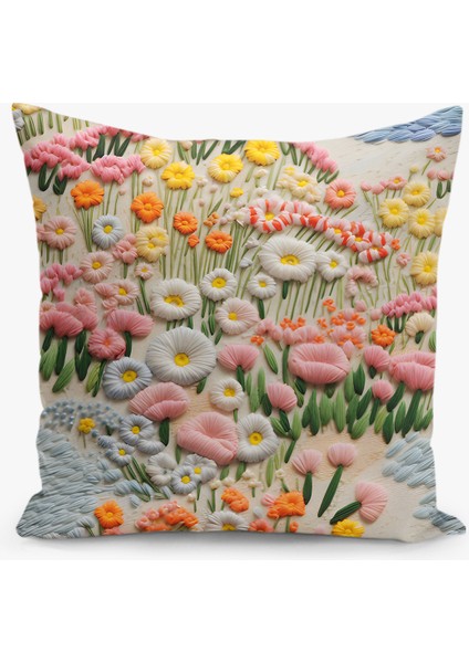 Çift Taraflı Dijital Baskı Kırlent Kılıfı Keçe Işi Görünümlü Çiçek Desenli