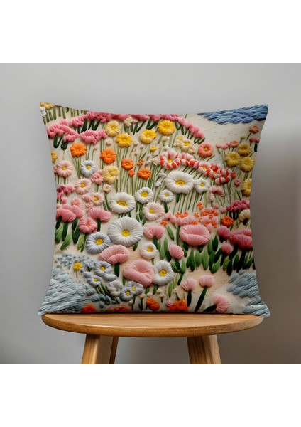 Çift Taraflı Dijital Baskı Kırlent Kılıfı Keçe Işi Görünümlü Çiçek Desenli fiyatları