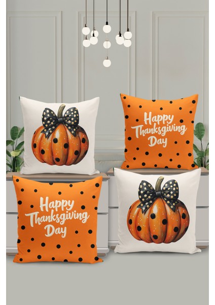 4 Lü Çift Taraflı Dijital Baskı Kırlent Kılıfı Halloween Sonbahar Temalı