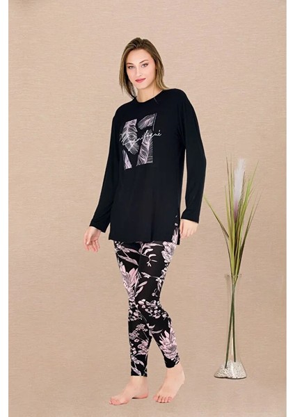 Lady Lingerie Çiçek Desenli,uzun Kollu,taytlı Kadın Pijama Takımı fiyatları