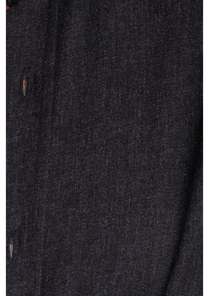 Kadın Slim Fit Düğmeli Yaka Kışlık Yün Viskon Düz Siyah Gömlek