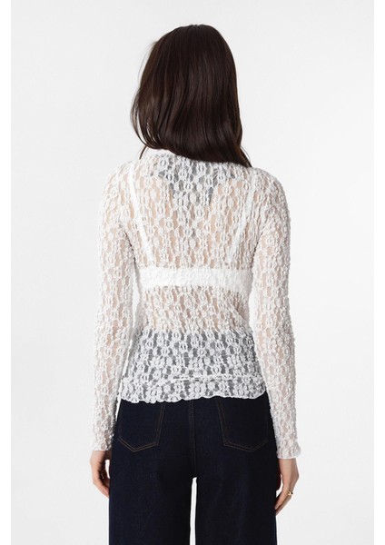 Beyaz Dantel Transparan Kadın Top fırsatları