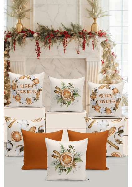 8 Li Çift Taraflı Dijital Baskı Kırlent Kılıfı Yılbaşı / Cristmas Desenli
