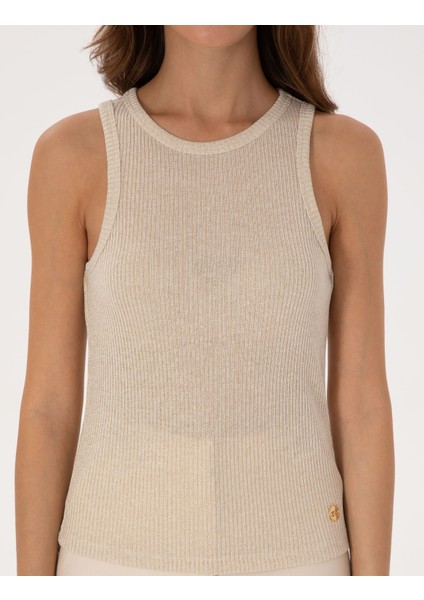 Kadın Ekru Ex. Slim Fit Örme Bluz 50309145-VR019