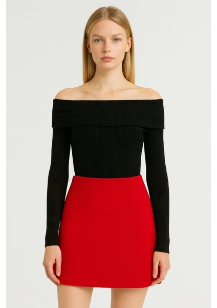 Fitilli Madonna Yaka Kadın Bluz Siyah