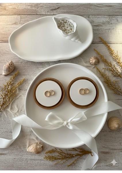 Söz Nişan Tepsisi Yuvarlak ve Oval Sunumluk 2'li Tepsi- Deniz Kabuğu - 2 Adet Yükseltici modelleri