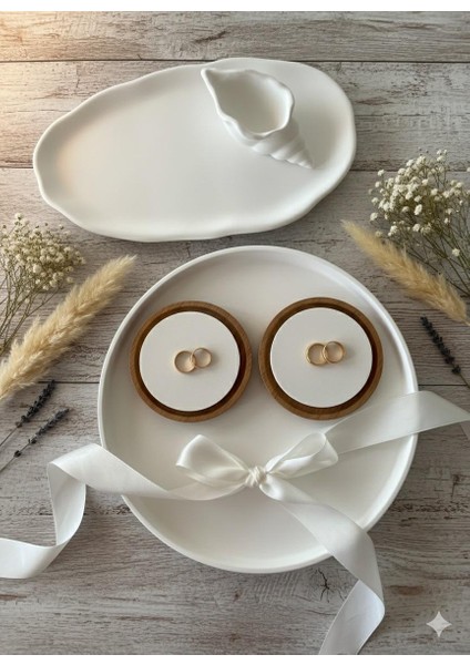 Söz Nişan Tepsisi Yuvarlak ve Oval Sunumluk 2'li Tepsi- Deniz Kabuğu - 2 Adet Yükseltici indirimleri