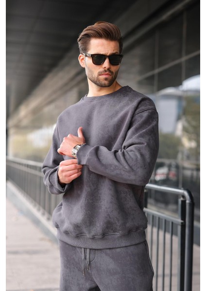 Füme Bisiklet Yaka Batik Desenli Erkek Sweatshirt Pantolon Takım E7344 modelleri