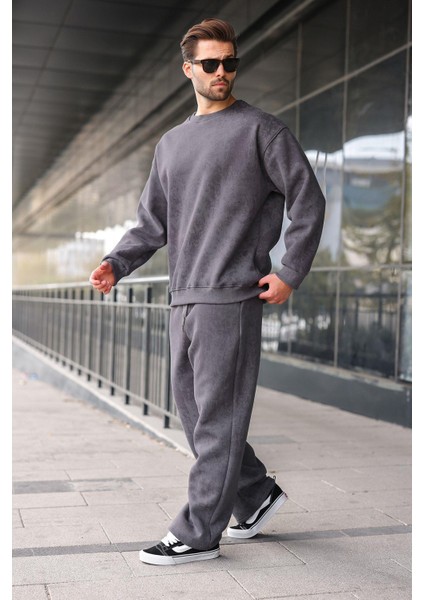 Füme Bisiklet Yaka Batik Desenli Erkek Sweatshirt Pantolon Takım E7344 fırsatları