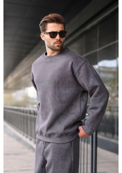 Füme Bisiklet Yaka Batik Desenli Erkek Sweatshirt Pantolon Takım E7344 indirimleri