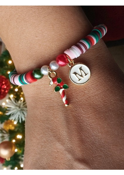 Yılbaşı Renkli Fimo, Mineli Harf Detaylı Bileklik
