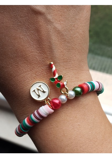 Yılbaşı Renkli Fimo, Mineli Harf Detaylı Bileklik modelleri