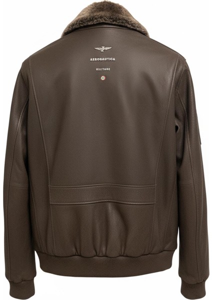Kahverengi Top Gun Erkek Hakiki Deri Kürk Yakalı Pilot Mont