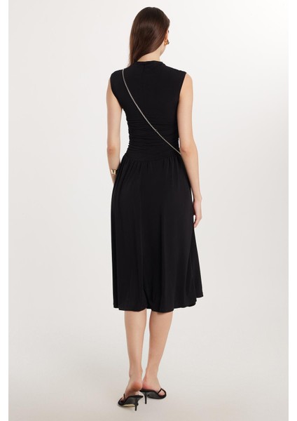 Kadın Slim Fit Dar Kesim Siyah Kolsuz Bisiklet Yaka Midi Boy Elbise indirimleri