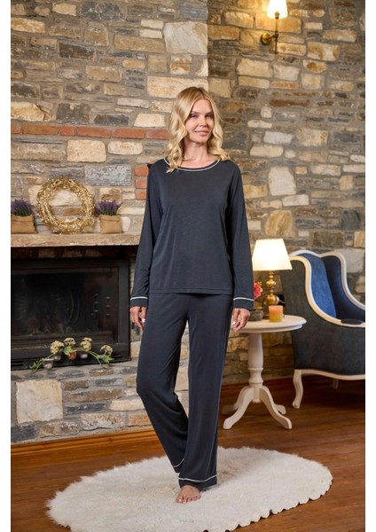 Aqua 26284 Uzun Kol Biye Detay Pijama Takımı