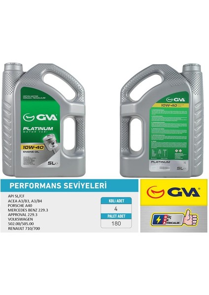 MOTOR YAĞI 10W40 5 LT PLATINUM YARI SENTETİK API SL/CF 10W40 93165216 (4 ADET)