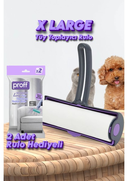 Yapışkanlı Tüy Toplayıcı Rulo x Large Büyük Boy 2+1 Yedek Rulo (Kedi - Köpek Tüy Toplayıcı)