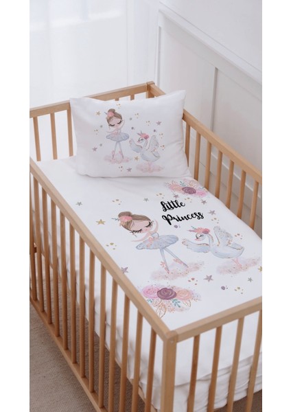 %100 Pamuk Anne Yanı Beşik Nevresim Takımı (60X100) Balerin ve Kuğu