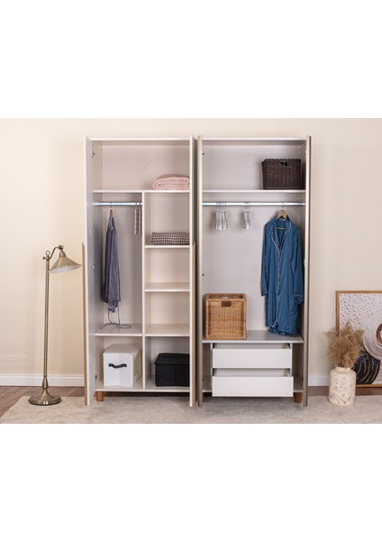 İtra 4 Kapaklı Gardırop – Krem Gövde, Krem Lake Aynalı Kapak modelleri