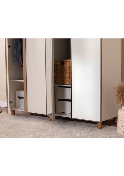 İtra 4 Kapaklı Gardırop – Krem Gövde, Krem Lake Aynalı Kapak fırsatları