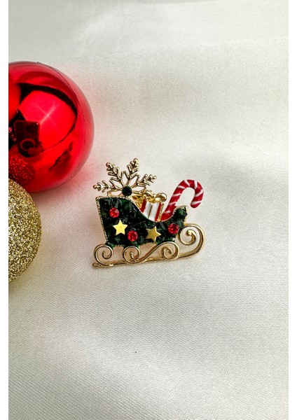 Yılbaşı Özel Yıldız Detay Yeşil Noel Kızak Broş (3cm) indirimleri