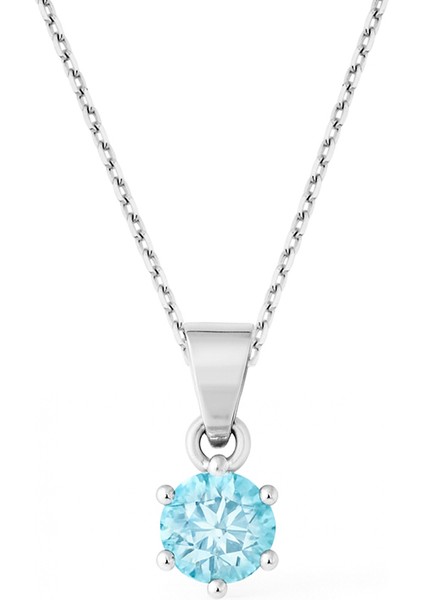 Aqua Renk Tektaş Beyaz Altın Kolye