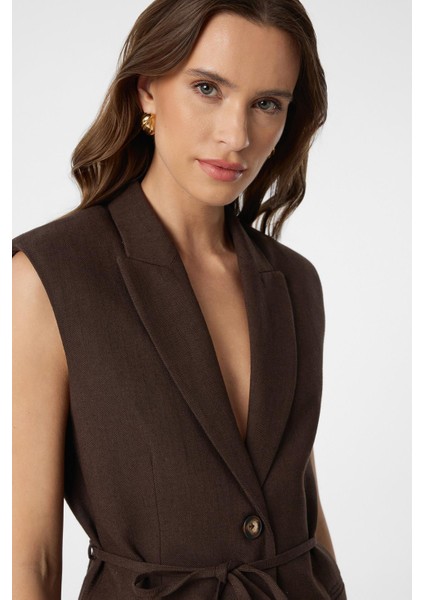 Kahve Kuşaklı Kadın Yelek modelleri