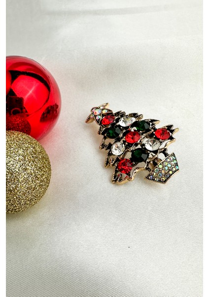 Yılbaşı Özel Eskitme Yıldız Detay Taşlı Çam Ağacı Broş (5cm) indirimleri