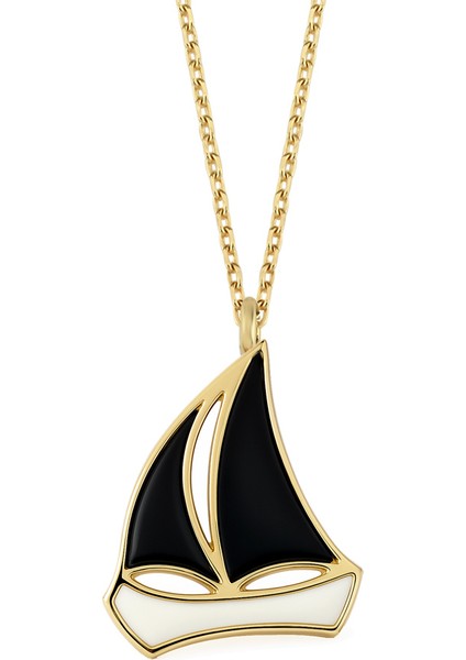 Altın Yelkenli Tekne Mineli Kolye