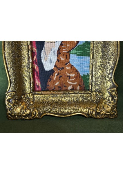 Ahşap Çerçevesinde Avrupa Goblen Pano 31,5 cm 26 cm Ölçülerinde