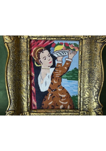 Ahşap Çerçevesinde Avrupa Goblen Pano 31,5 cm 26 cm Ölçülerinde indirimleri