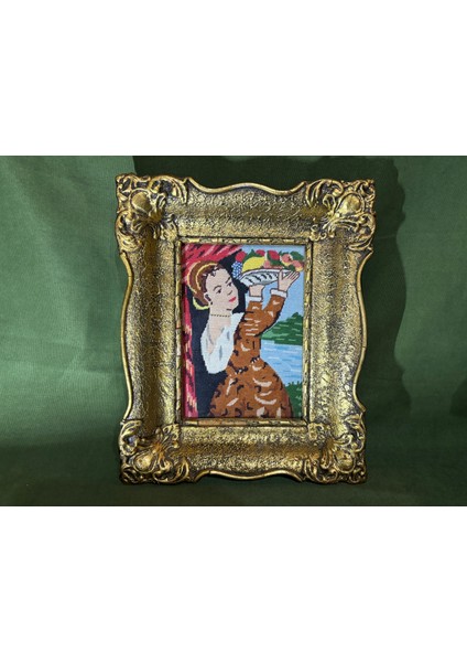 Ahşap Çerçevesinde Avrupa Goblen Pano 31,5 cm 26 cm Ölçülerinde