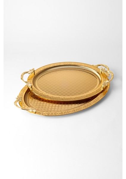 Metal Gold & Gümüş 2’li Oval Tepsi Seti – Zarif Desenli Servis ve Sunum Tepsisi, Kararmaz, Solmaz fiyatları