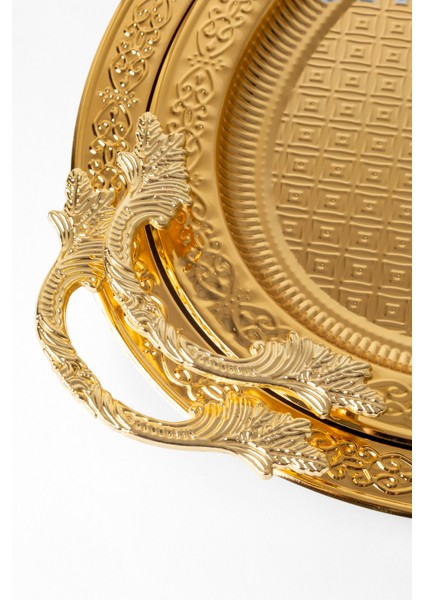 Metal Gold & Gümüş 2’li Oval Tepsi Seti – Zarif Desenli Servis ve Sunum Tepsisi, Kararmaz, Solmaz modelleri