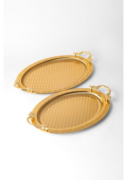 Metal Gold & Gümüş 2’li Oval Tepsi Seti – Zarif Desenli Servis ve Sunum Tepsisi, Kararmaz, Solmaz indirimleri