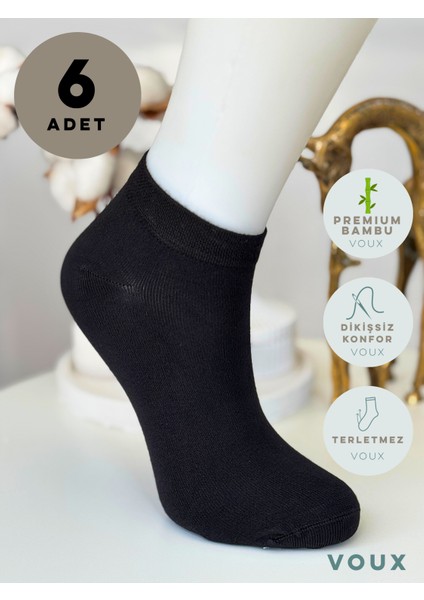Bambu Dikişsiz Siyah Kadın Sneaker Çorap 6 'lı