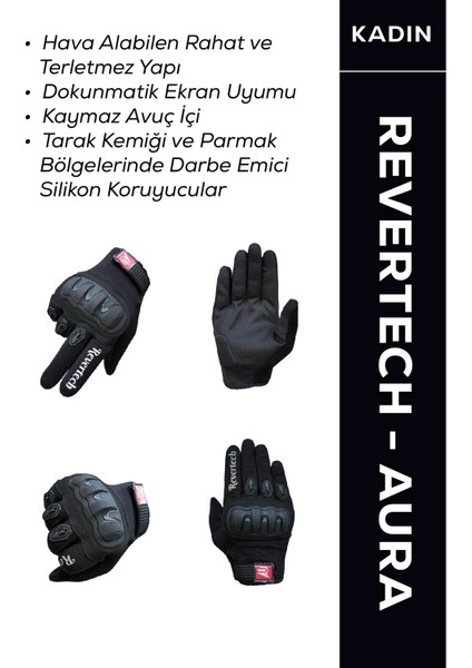 Revertech Aura Siyah M - Dokunmatik Ekran Uyumlu Motosiklet Eldiveni (Kadın)