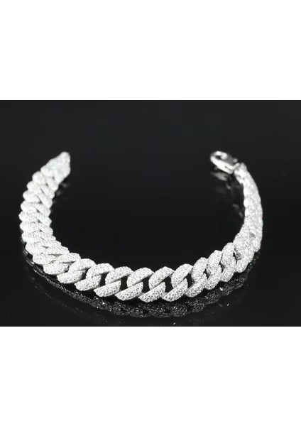 Küba Zincir Chain Bileklik 925 Ayar Gümüş Bileklik Rapçi Bilekliği, Moissanite Model Cz Bileklik