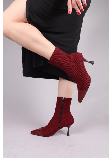 VİRREY Cilt Garnili Strech Topuklu Bot BORDO