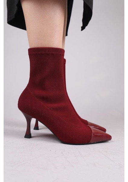 VİRREY Cilt Garnili Strech Topuklu Bot BORDO modelleri