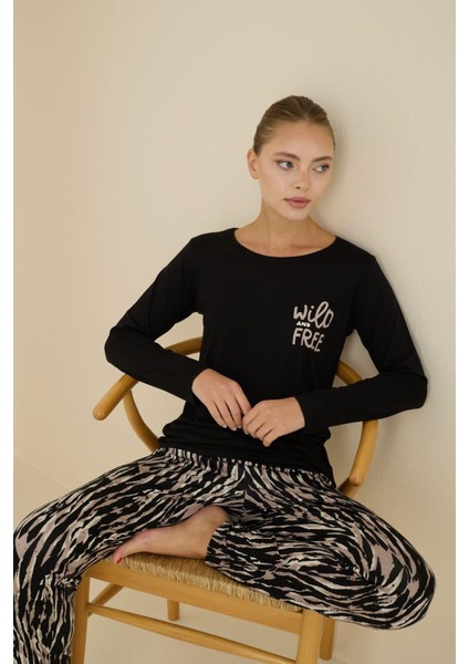 Kadın Desenli Bisiklet Yaka Düğmesiz Mevsimlik Likra Viskon Uzun Kollu Pijama Takımı modelleri