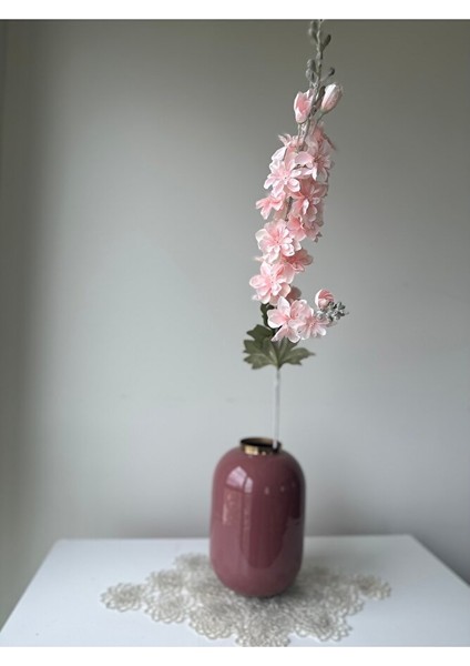 Beyaz, Pembe Delfinyum Dal Yapay Çiçek, 85 cm