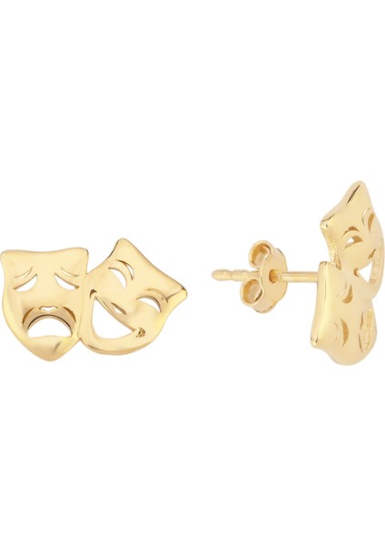 Altın Minik Tiyatro Maskesi Küpe